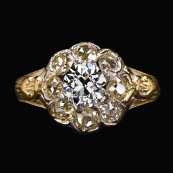 Halo ring ronde oude mijnwerker diamanten bloem vintage stijl 4,50 karaat