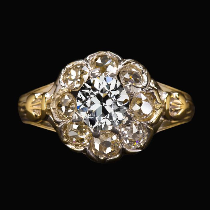 Halo ring ronde oude mijnwerker diamanten bloem vintage stijl 4,50 karaat - harrychadent.nl