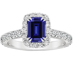Halo-ring voor dames Smaragd Sri Lankaanse saffier en diamant 5 karaat