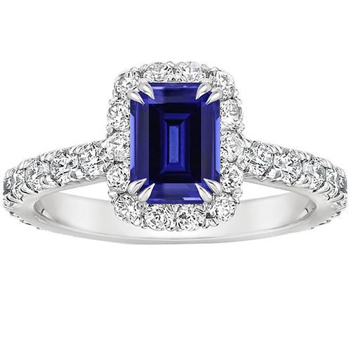 Halo-ring voor dames Smaragd Sri Lankaanse saffier en diamant 5 karaat - harrychadent.nl