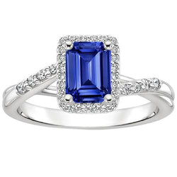Halo-ring voor dames Sri Lankaanse saffier en diamant 4 karaat witgoud 14K
