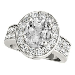 Halo-ring voor dames met accenten Ovaal oud geslepen diamant 7,50 karaat goud