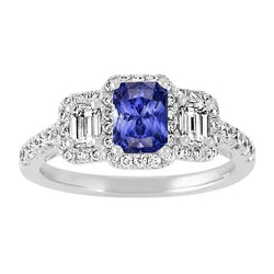 Halo ring voor dames ronde smaragd diamanten natuurlijke blauwe saffier 3 karaat
