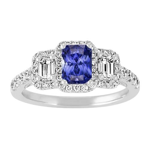 Halo ring voor dames ronde smaragd diamanten natuurlijke blauwe saffier 3 karaat - harrychadent.nl