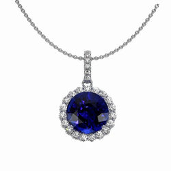 Halo ronde Sri Lankaanse saffier en diamanten hanger goud 3,50 karaat