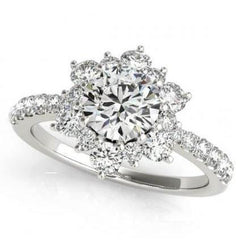 Halo ronde diamanten bloem stijl verlovingsring 2,25 karaat WG 14K