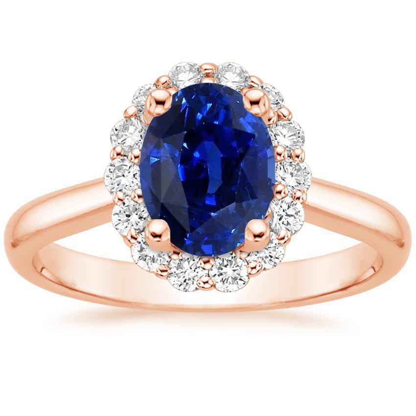 Halo ronde diamanten en ovale ring Sri Lankaanse saffier 3,50 karaat - harrychadent.nl
