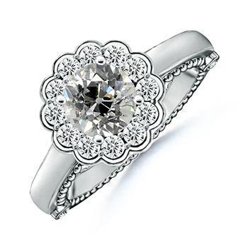 Halo ronde diamanten ring oude mijn gesneden 2 karaat bloem stijl Milgrain - harrychadent.nl