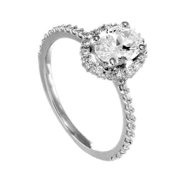 Halo ronde diamanten ring ovale vorm met accent 1,95 karaat witgoud 14K