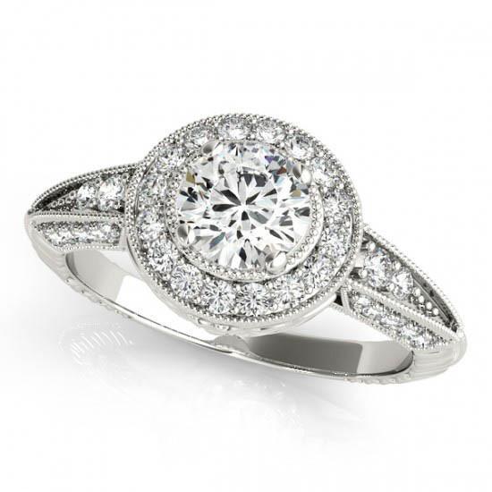 Halo ronde diamanten verlovingsring Vintage stijl 1,75 karaat WG 14K - harrychadent.nl