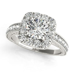 Halo ronde diamanten verlovingsring antieke stijl 1,75 karaat WG 14K