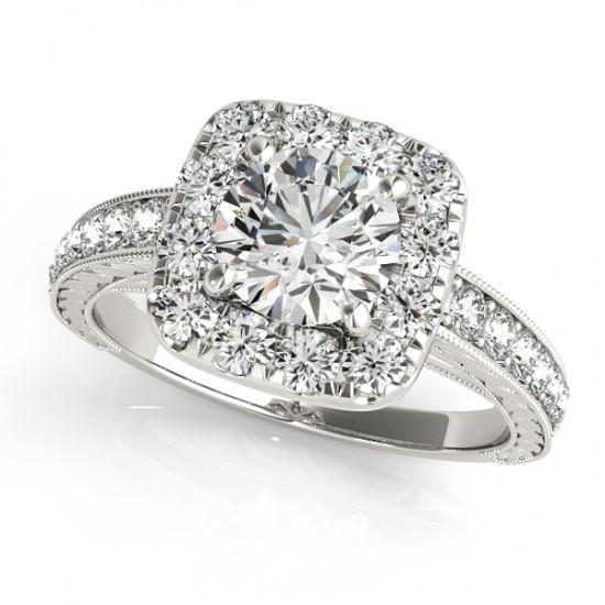 Halo ronde diamanten verlovingsring antieke stijl 1,75 karaat WG 14K - harrychadent.nl