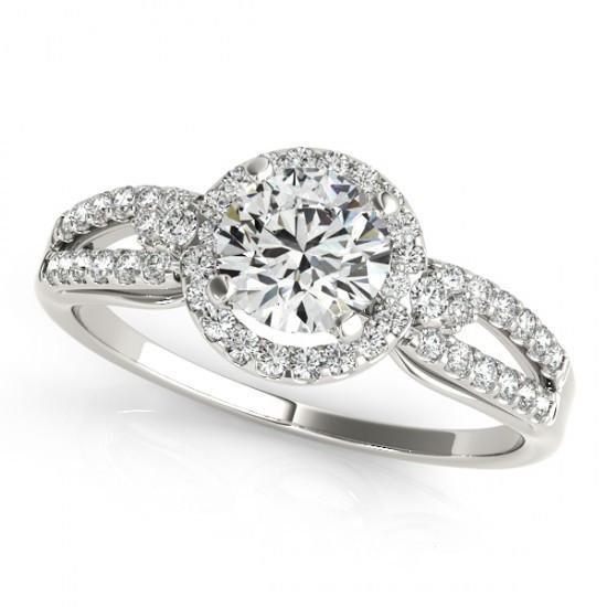 Halo ronde diamanten verlovingsring gespleten schacht 1,50 karaat WG 14K - harrychadent.nl