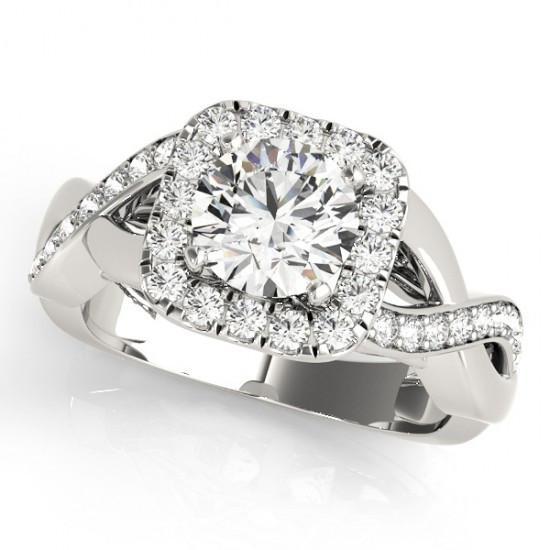 Halo ronde diamanten verlovingsring met gedraaide schacht 1,65 karaat WG 14K - harrychadent.nl