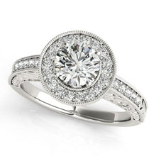 Afbeelding in Gallery-weergave laden, Halo ronde diamanten vintage stijl ring 1,25 karaat gegraveerd WG 14K - harrychadent.nl
