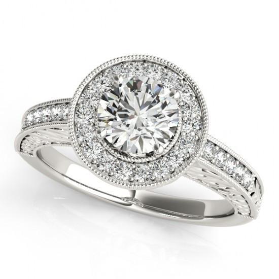 Halo ronde diamanten vintage stijl ring 1,25 karaat gegraveerd WG 14K - harrychadent.nl