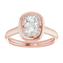 Halo Ring met Ronde & Ovale Oud Geslepen Natuurlijke uit de a aarde gewonnen Diamanten in Roségoud Prong Gezet 4.25 Karaat