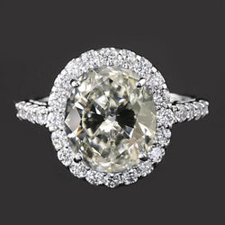 Halo ronde en ovale oude mijn geslepen diamanten ring met accenten 6,50 karaat