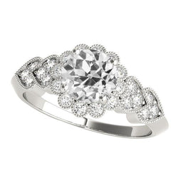 Halo ronde oude geslepen diamanten ring bloem hart stijl 4,50 karaat Milgrain