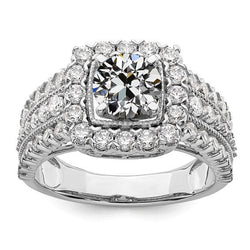 Halo ronde oude geslepen diamanten ring met drievoudige rij-accenten 3 karaat