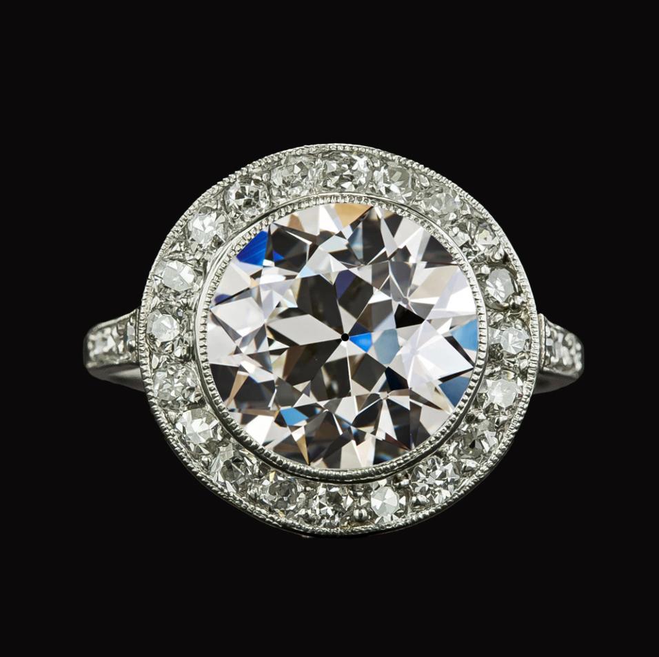 Halo ronde oude mijn geslepen diamanten ring bezel set 5,50 karaat sieraden - harrychadent.nl
