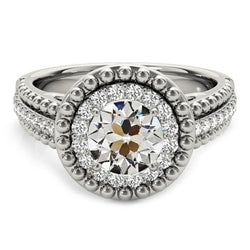 Halo ronde oude mijn geslepen diamanten ring met kralen stijl 4,50 karaat