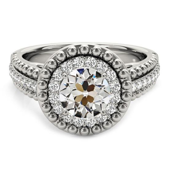 Halo ronde oude mijn geslepen diamanten ring met kralen stijl 4,50 karaat - harrychadent.nl