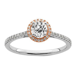 Halo ronde oude mijn geslepen diamanten ring tweekleurige sieraden 3 karaat
