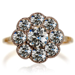 Halo ronde oude mijnwerker diamanten ring bloem stijl 10 karaat geel goud