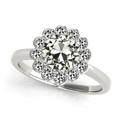 Halo ronde oude mijnwerker diamanten ring bloem stijl 14K goud 3,50 karaat