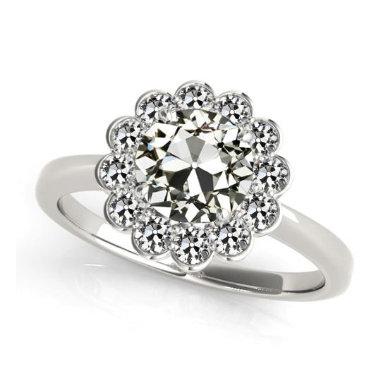Halo ronde oude mijnwerker diamanten ring bloem stijl 14K goud 3,50 karaat - harrychadent.nl