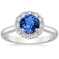 Halo ronde saffier en diamanten verlovingsring 3.35 karaat Nieuw