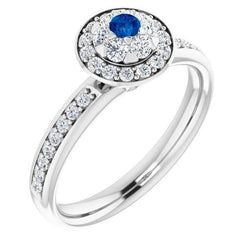 Halo-stijl diamanten ronde blauwe saffier 1,80 karaat jubileumring