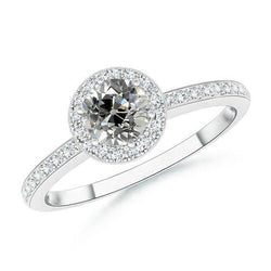 Halo trouwring voor dames, oude geslepen ronde diamant 2,50 karaat