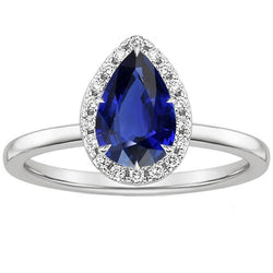 Halo verlovingsdiamant Peer Ceylon Sapphire Ring 5 karaat witgoud