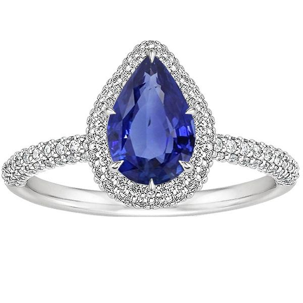 Halo verlovingsring Peer Blauwe Saffier & Diamanten 5,50 Karaat - harrychadent.nl