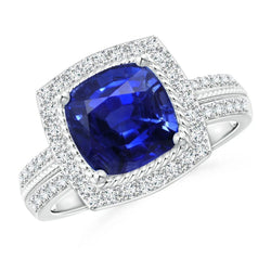 Halo-verlovingsring met diamant en saffier 3,70 karaat witgoud 14K