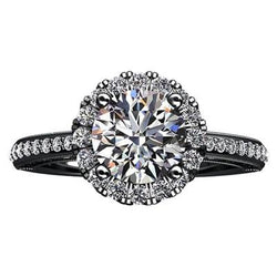 Halo-verlovingsring met diamanten bloemstijl 2,75 karaat zwart goud 14K