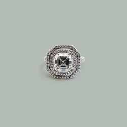 Halo Asscher uit de aarde gewonnen diamanten trouwring 4.69 karaat Witgoud 14K