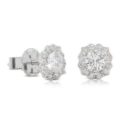 Halo Dames Oorknopjes 2,80 Karaat Ronde Echt Diamant Wit Goud 14K
