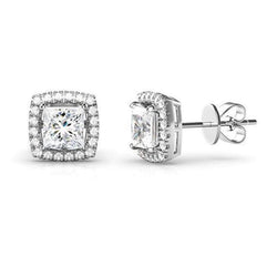 Halo Echt Diamanten Oorknopjes 2,70 Ct. Sprankelend Kussen En Ronde Snit