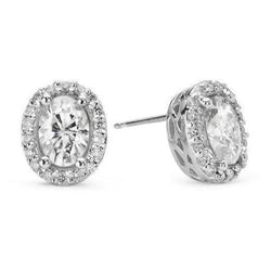 Halo Ovale Echt Diamanten Oorknopjes 3 Karaat Witgoud 14K