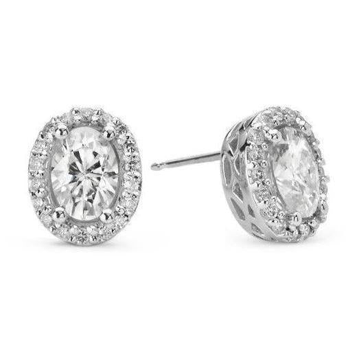 Halo Ovale Echt Diamanten Oorknopjes 3 Karaat Witgoud 14K