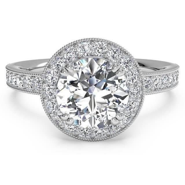 Halo Ronde Echt Diamanten Ring In Antieke Stijl Wit 2,25 Karaat Goud 14K