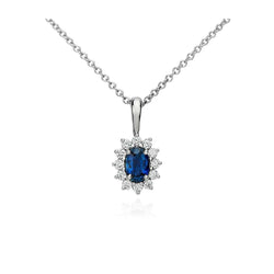 Halsketting Ceylon Sapphire Met Diamanten 3.20 Ct Witgoud 14K