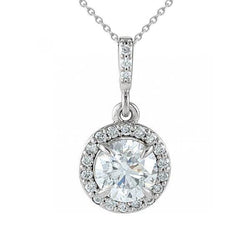 Halsketting Hanger Met Ketting 2,10 Karaat Ronde Geslepen Echt Diamanten WG 14K