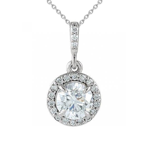 Halsketting Hanger Met Ketting 2,10 Karaat Ronde Geslepen Echt Diamanten WG 14K