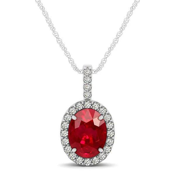 Hanger Halsketting Met Ketting 4.50 Ct. Robijn en diamanten wit goud 14K - harrychadent.nl