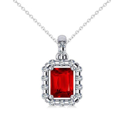 Hanger ketting 14K Emerald Cut Robijn met ronde diamanten 5,60 Ct