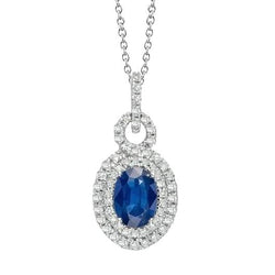 Hanger ketting Ceylon blauwe saffier diamant 3 karaat wit goud 14K